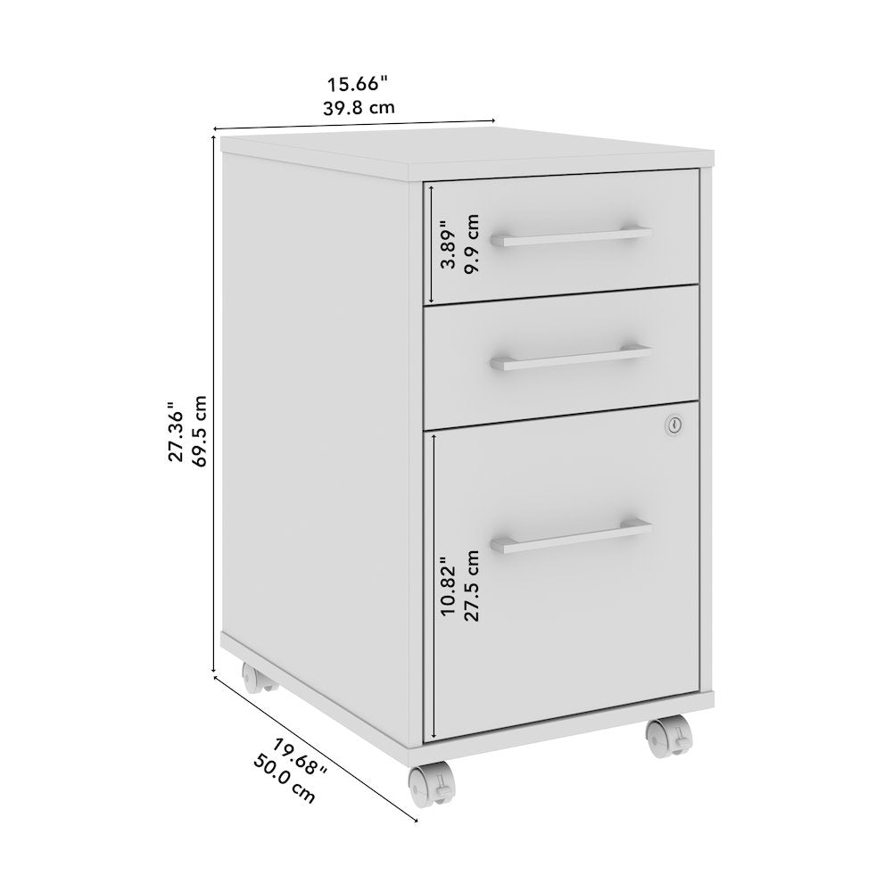 Hustle 3 Drawer Rolling File Cabinet with Lock in Platinum Gray
