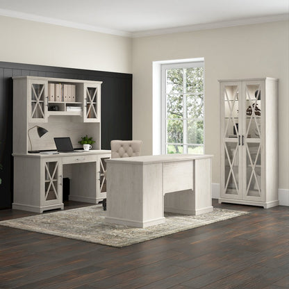 Lennox 60W Farmhouse Desk with Hutch and Keyboard Tray