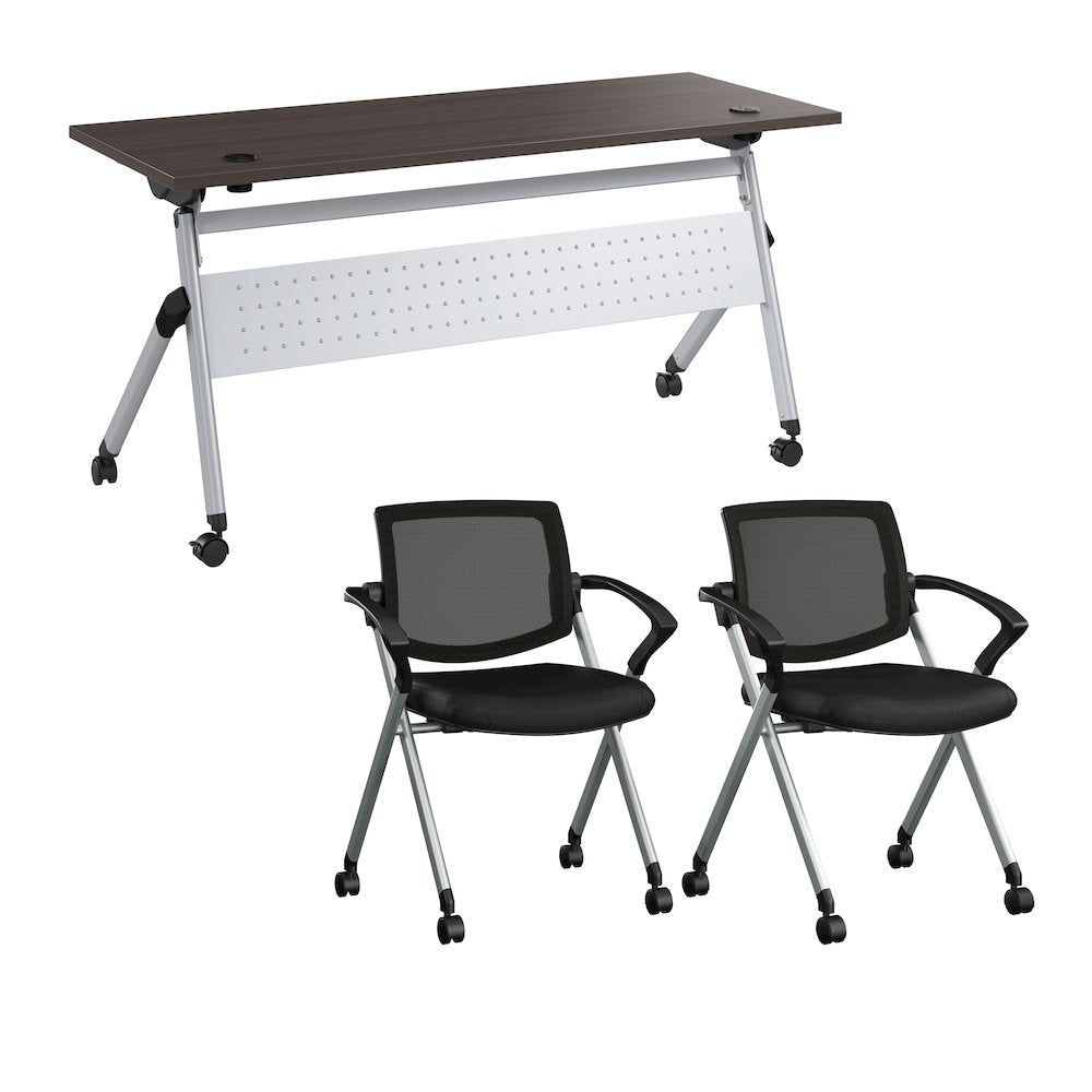 Envision 60W Training Table with Powered Grommets and 2 Chairs with Arms