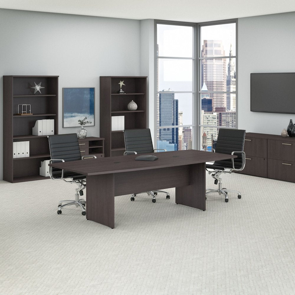 96W x 42D Boat Shaped Conference Table with Wood Base