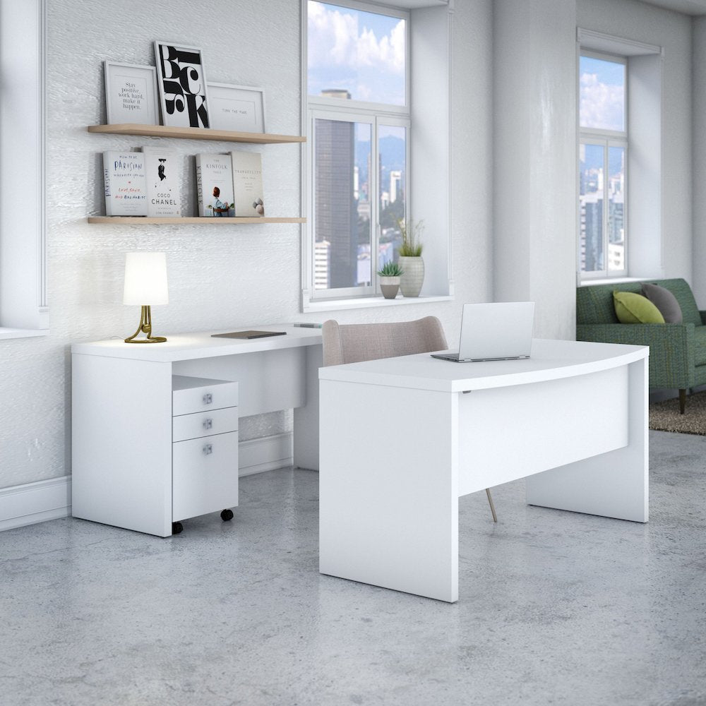 Echo Bow Front Desk and Credenza with Mobile File Cabinet