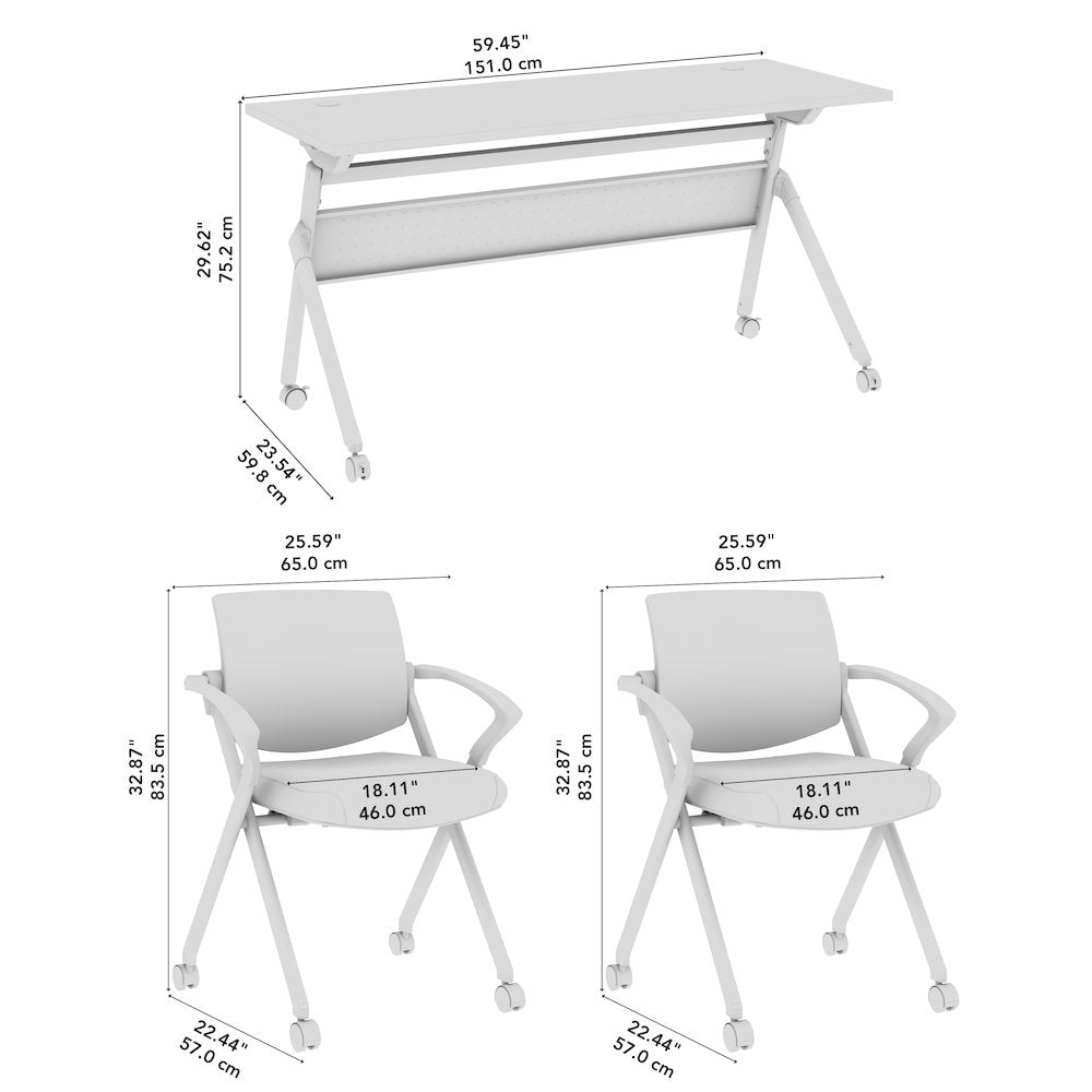 Envision 60W Training Table with Powered Grommets and 2 Chairs with Arms