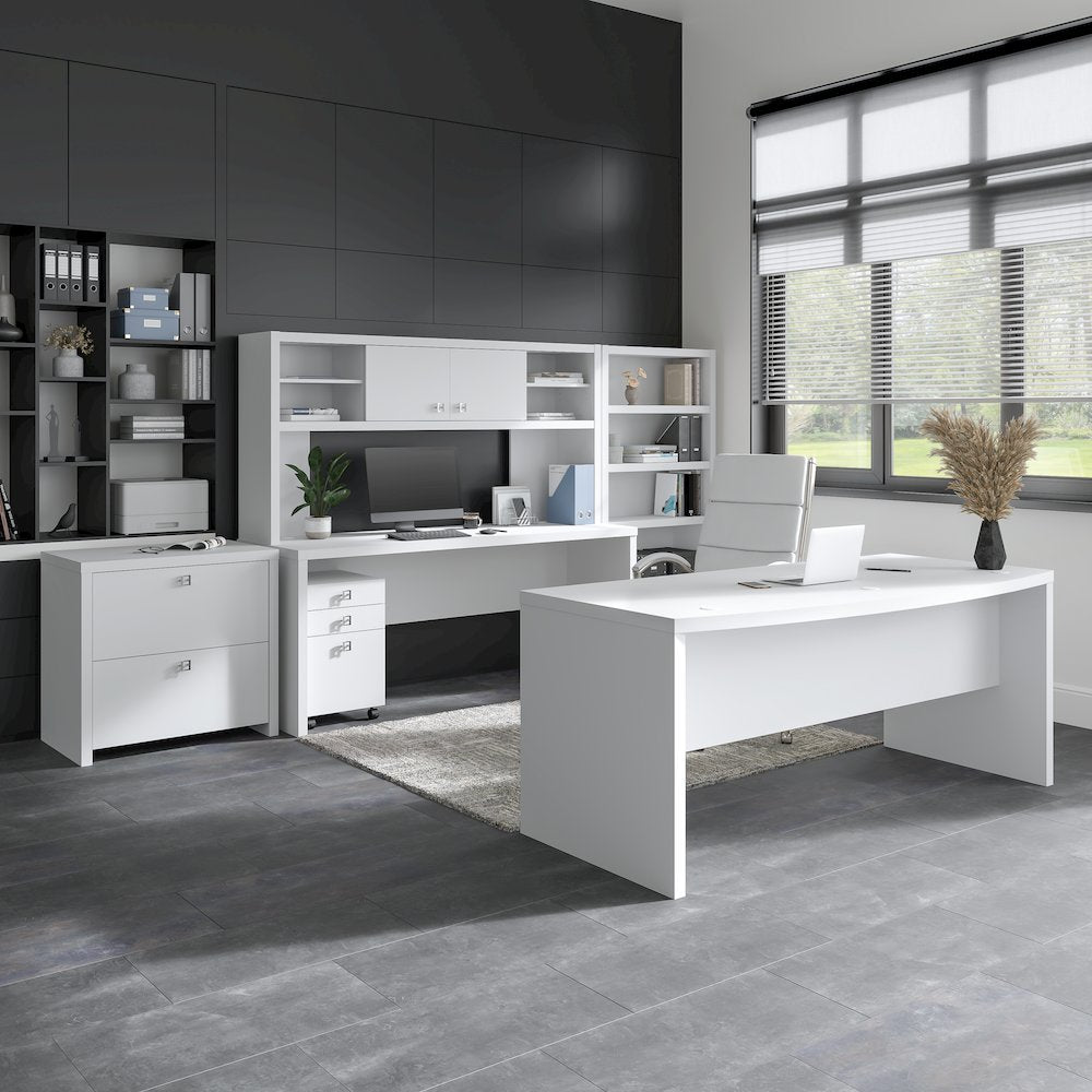 Echo Bow Front Desk and Credenza with Mobile File Cabinet