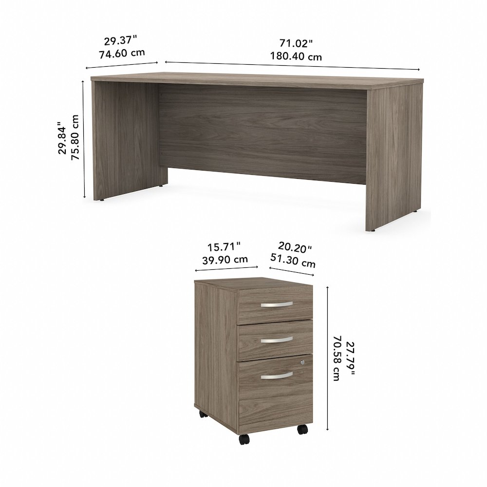 Studio C 72W x 30D Office Desk with Mobile File Cabinet