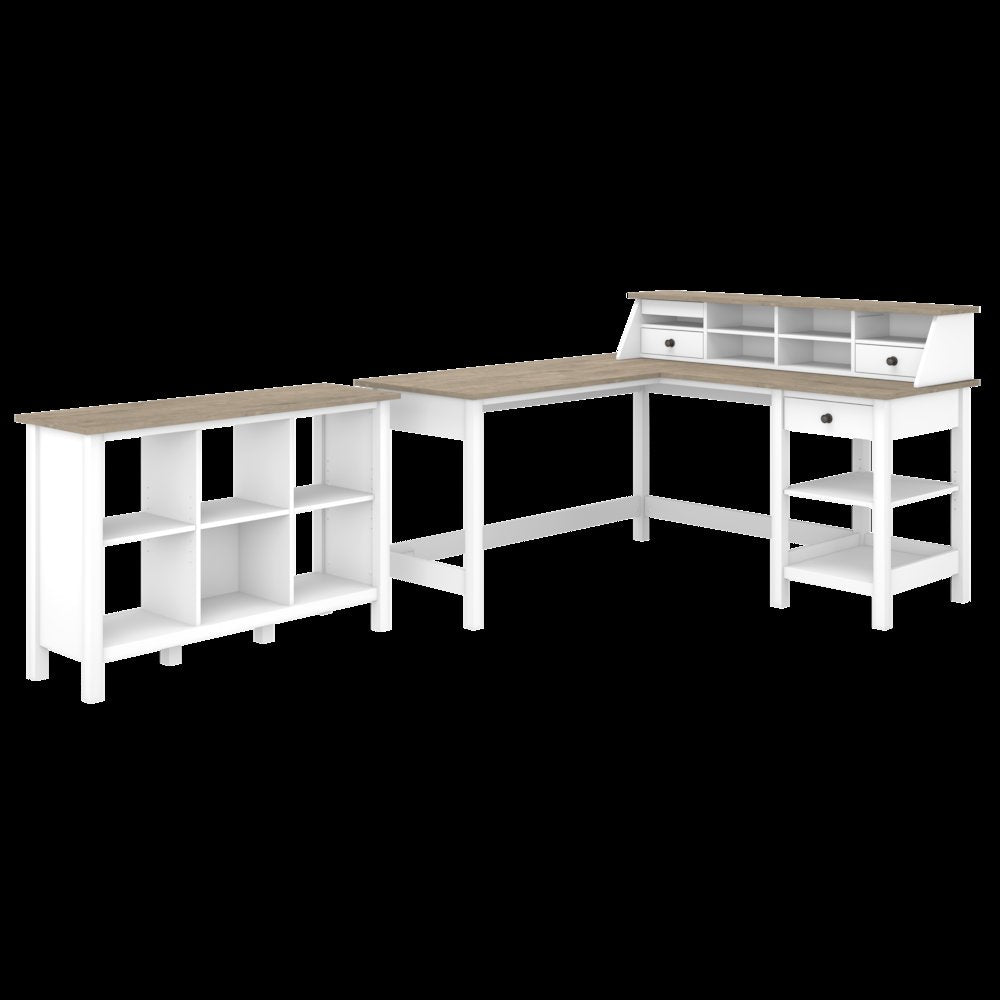 Mayfield 60W L Shaped Computer Desk with Desktop Organizer and 6 Cube Bookcase