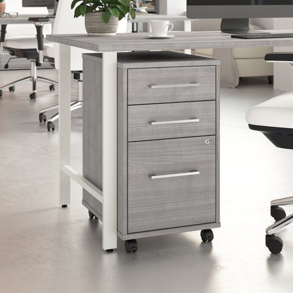 Hustle 3 Drawer Rolling File Cabinet with Lock in Platinum Gray