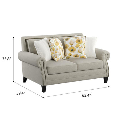 Loveseat with Rolled Arms, Nail Head Trim, And Wood Legs
