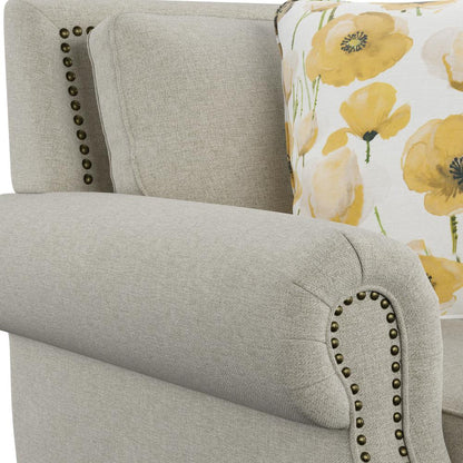 Loveseat with Rolled Arms, Nail Head Trim, And Wood Legs