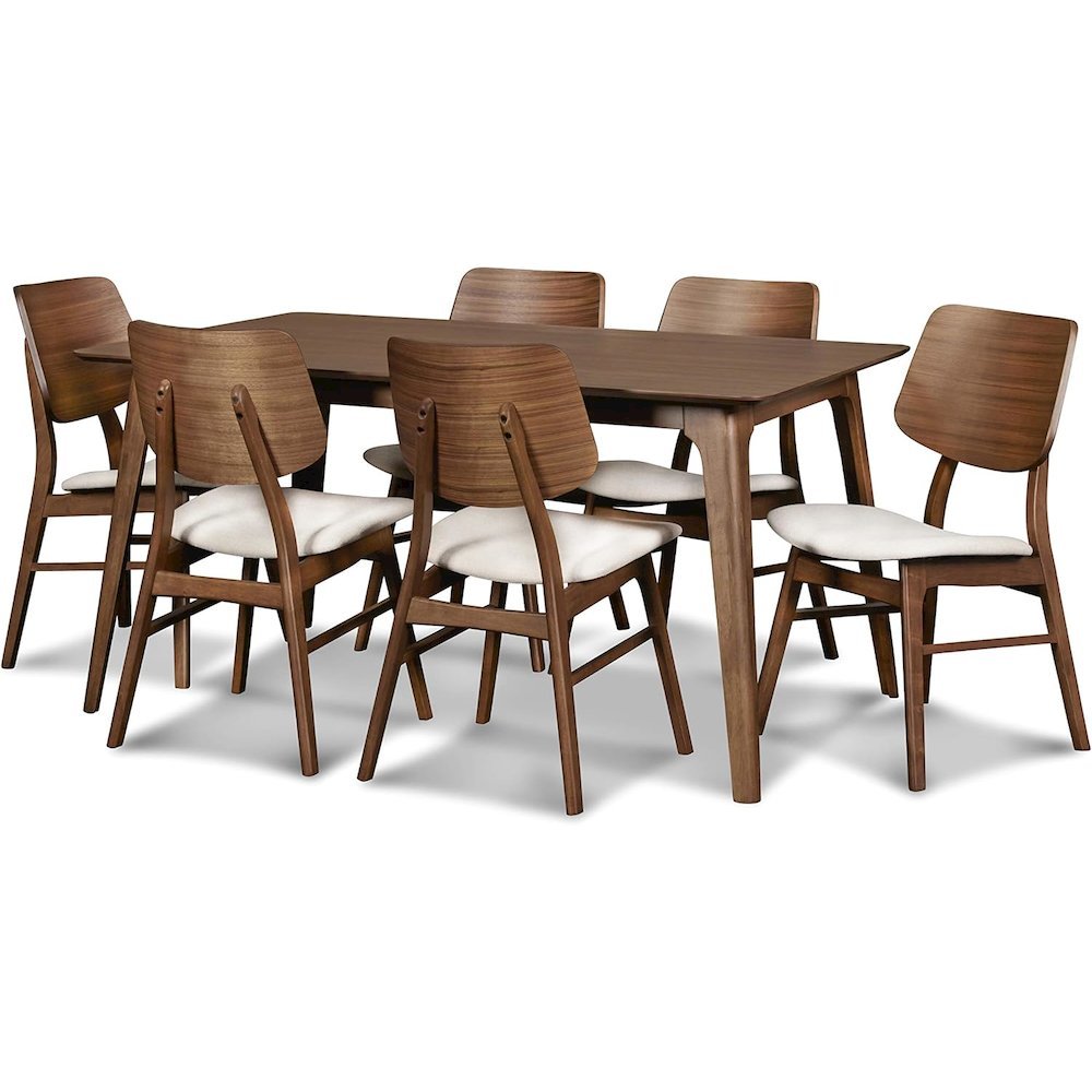 Elegant Brown Solid Wood Dining Set with Table and 6 Chairs for Home Use