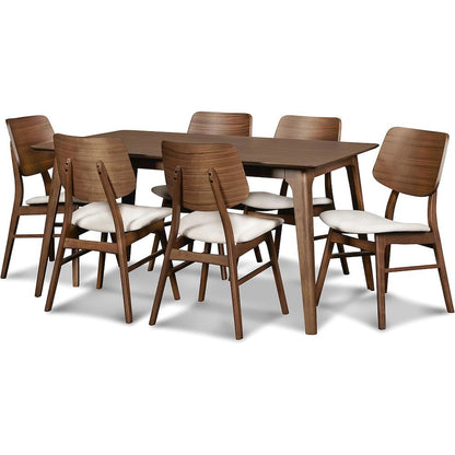 Elegant Brown Solid Wood Dining Set with Table and 6 Chairs for Home Use