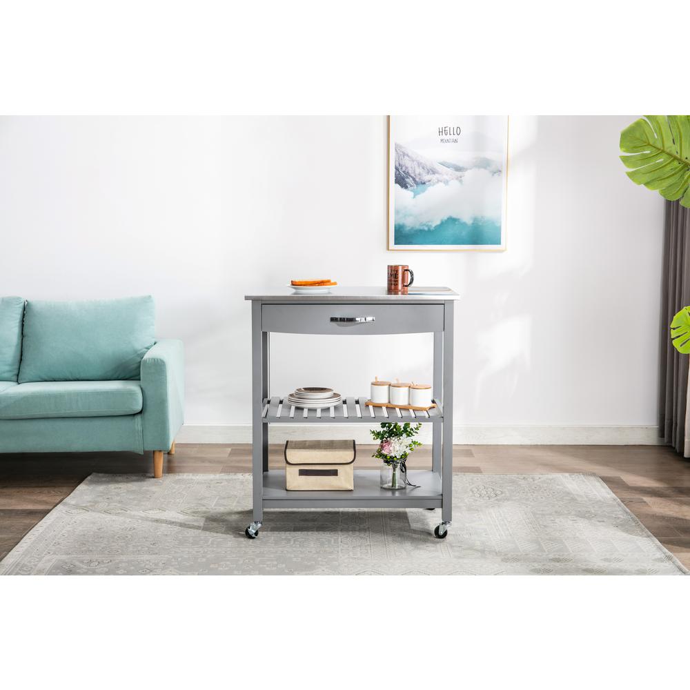 Holland Kitchen Cart With Stainless Steel Top - Gray