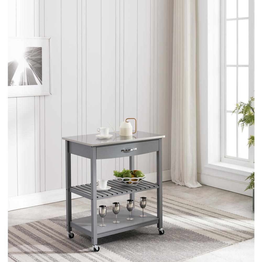 Holland Kitchen Cart With Stainless Steel Top - Gray