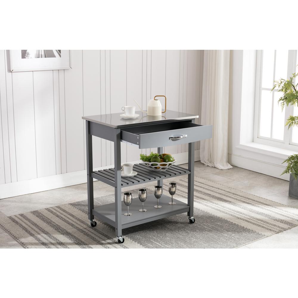 Holland Kitchen Cart With Stainless Steel Top - Gray