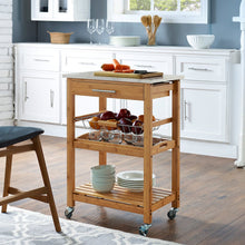 Aya Bamboo Kitchen Cart with Faux Marble Top