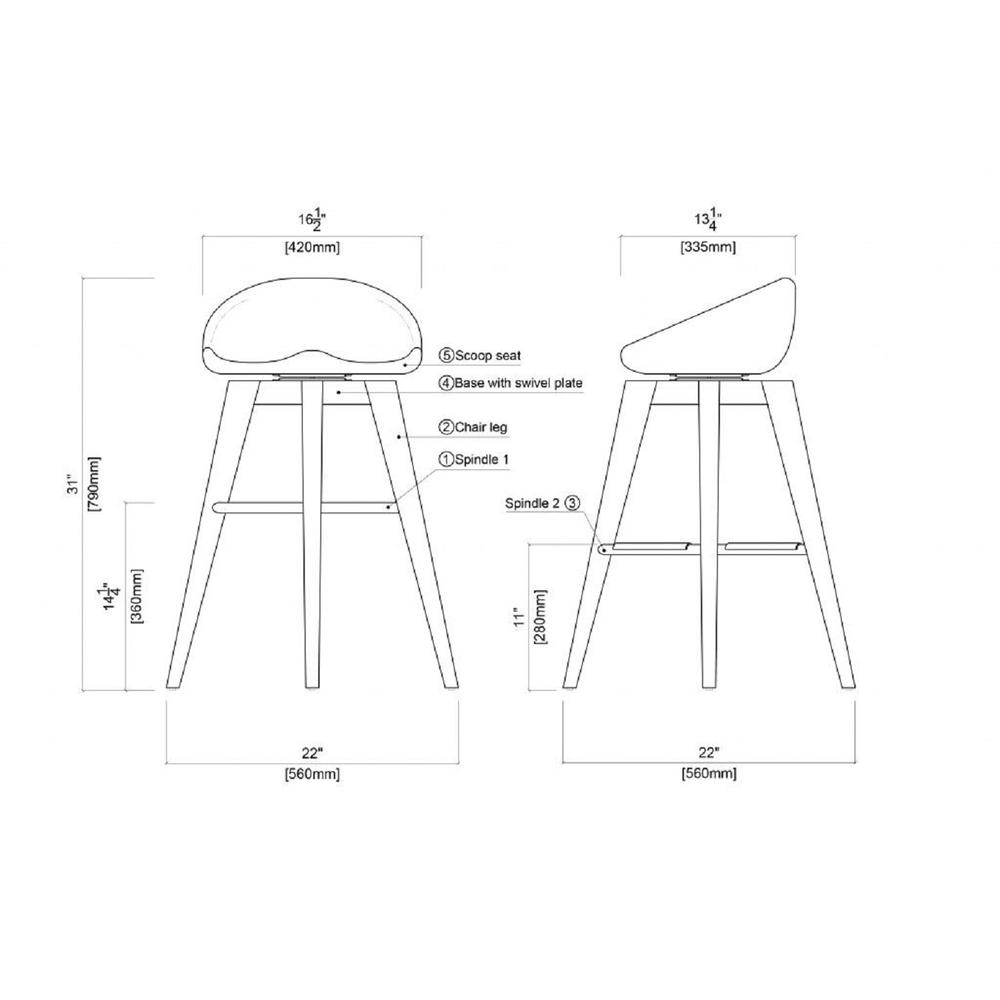 Bali Backless Swivel Bar Stool - Weathered Wire-Brush