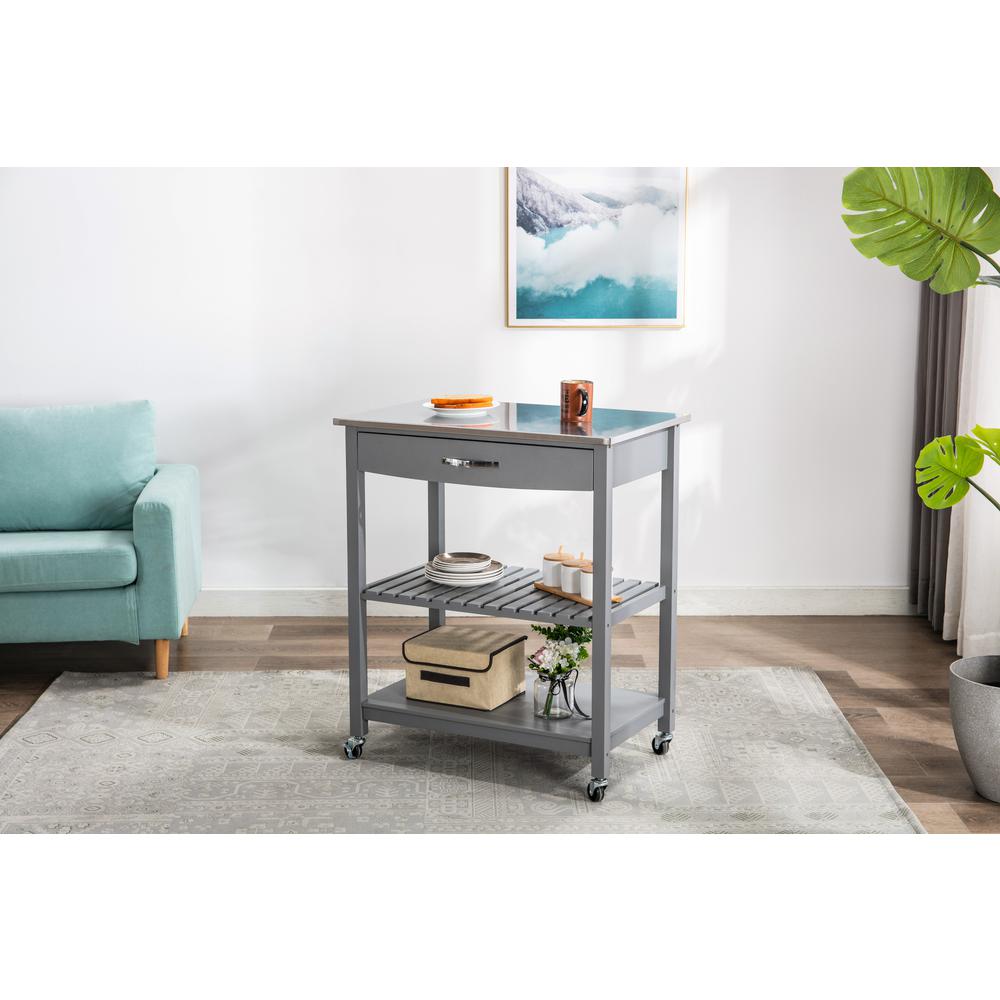 Holland Kitchen Cart With Stainless Steel Top - Gray