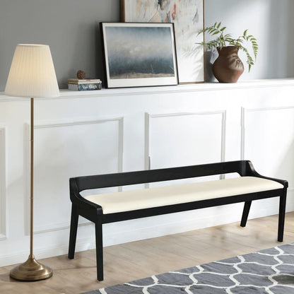 Rasmus Cream Faux Leather Wood Dining Bench - Black Finish