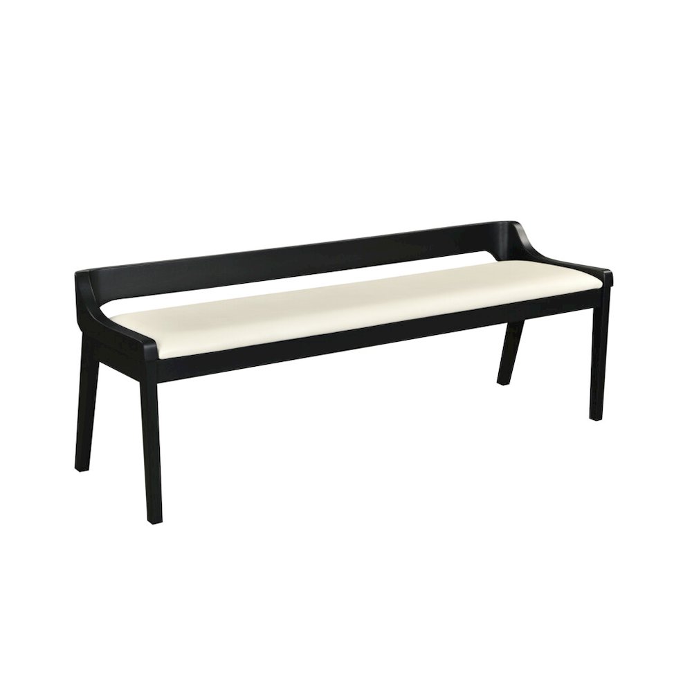 Rasmus Cream Faux Leather Wood Dining Bench - Black Finish