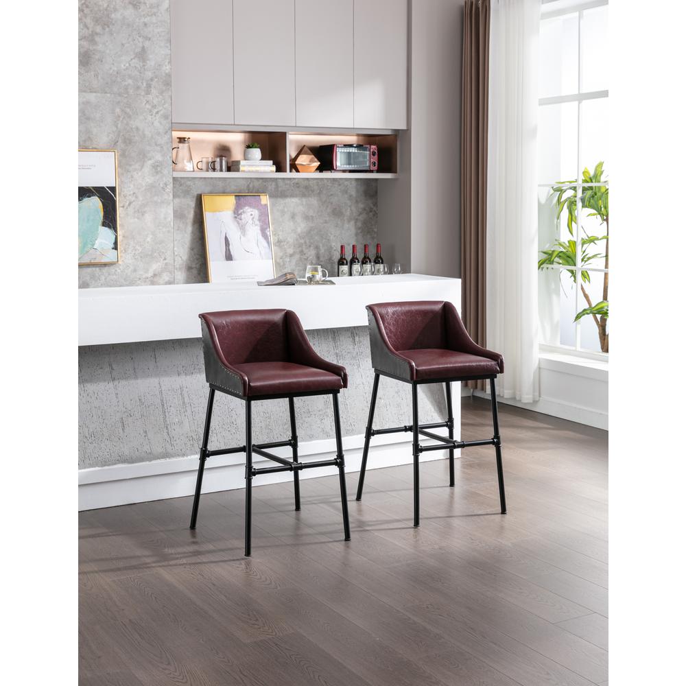 Parlor Faux Leather Adjustable Bar Stool - Burgundy