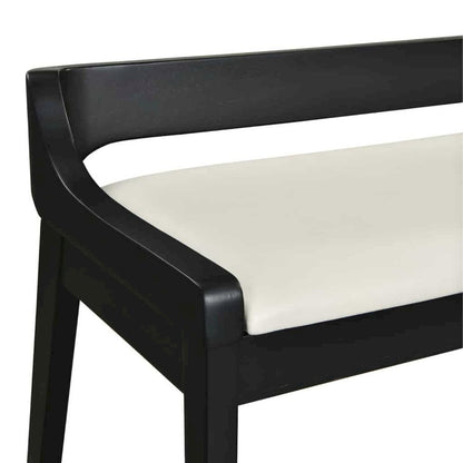 Rasmus Cream Faux Leather Wood Dining Bench - Black Finish