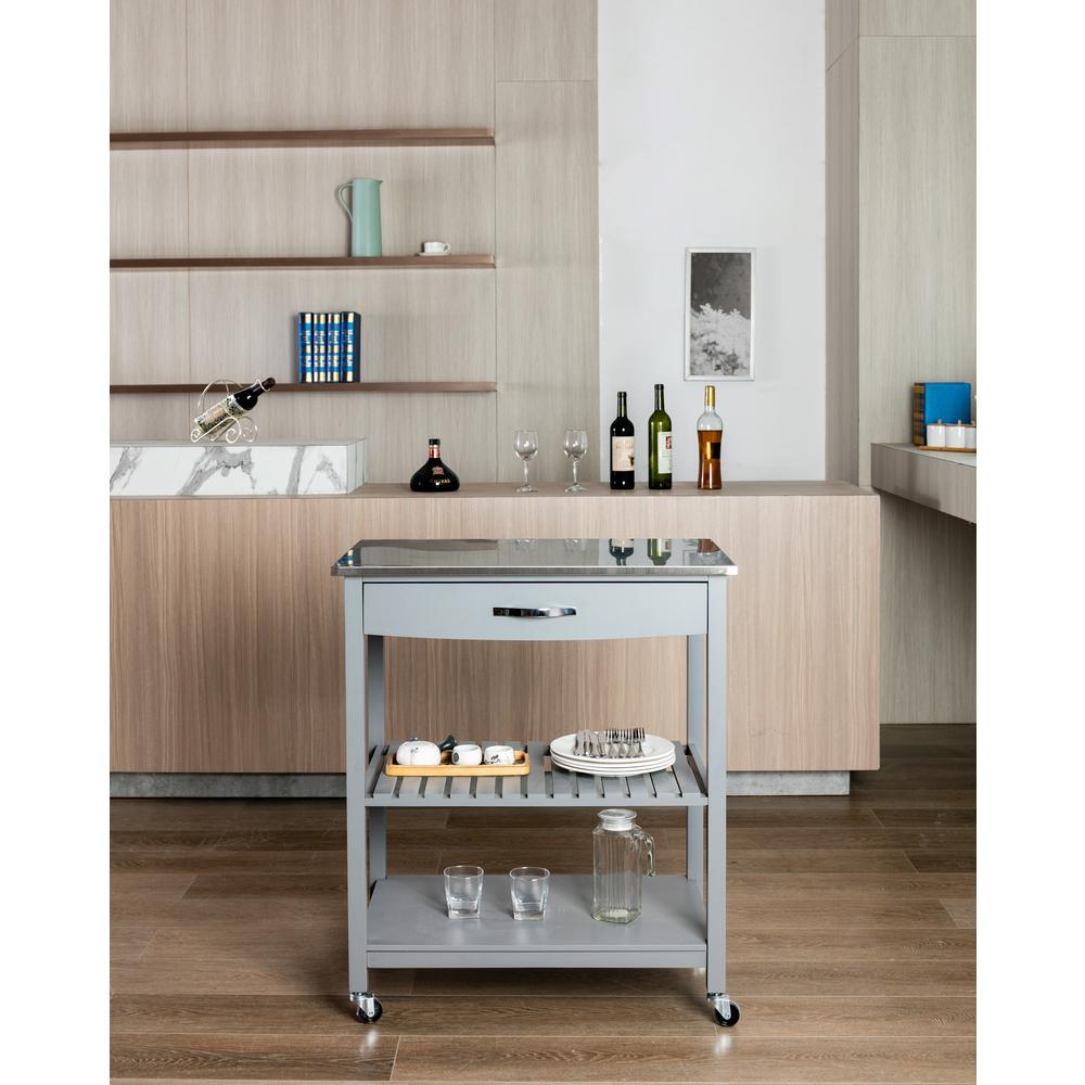 Holland Kitchen Cart With Stainless Steel Top - Gray