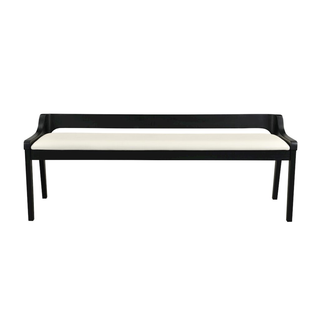 Rasmus Cream Faux Leather Wood Dining Bench - Black Finish