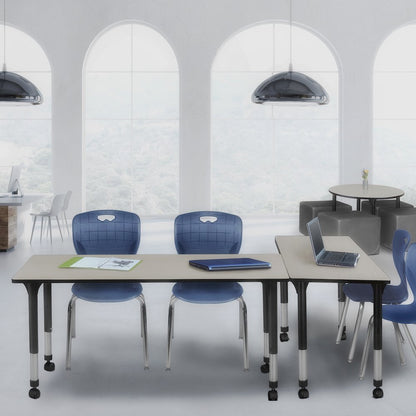 66x30 Mobile Adjustable Classroom Table- Maple & 2 Andy 18 Stack Chairs- Blue