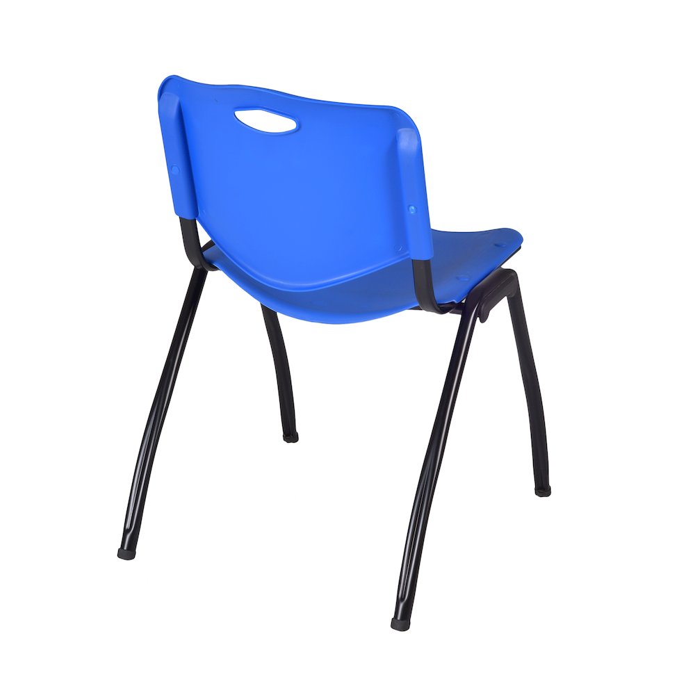 48 in Square Breakroom Table- Cherry Top, Chrome Legs, 4 M Stack Chairs- Blue
