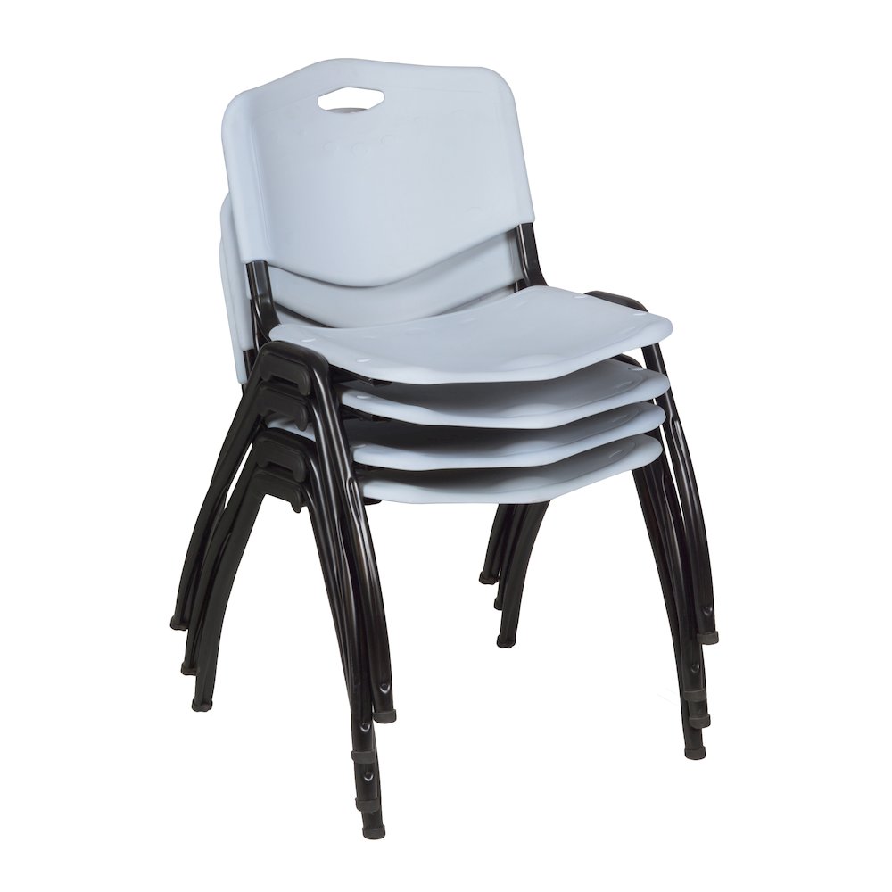 36 in. Round Breakroom Table- Cherry Top, Black Base & 4 M Stack Chairs- Grey