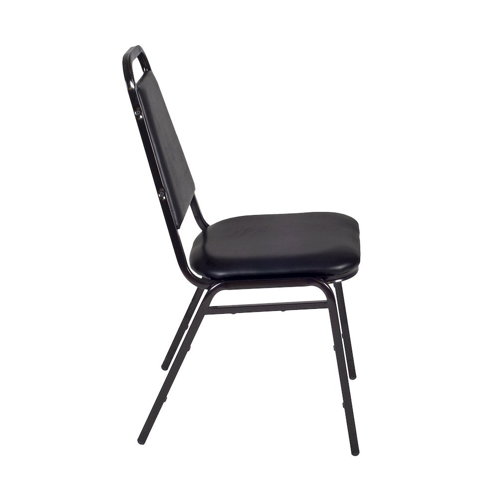 36 Square Breakroom Table- Mahogany Top, Black Legs, 4 Restaurant Stack Chairs