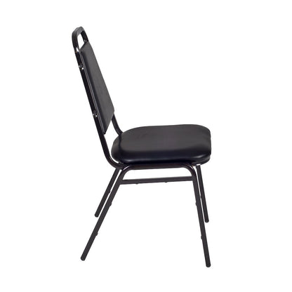 36 Square Breakroom Table- Mahogany Top, Black Legs, 4 Restaurant Stack Chairs
