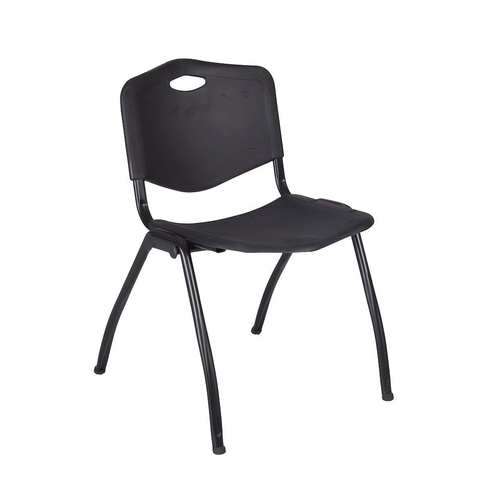 36 in. Round X-Base Breakroom Table- Grey, 4 M Stack Chairs- Black