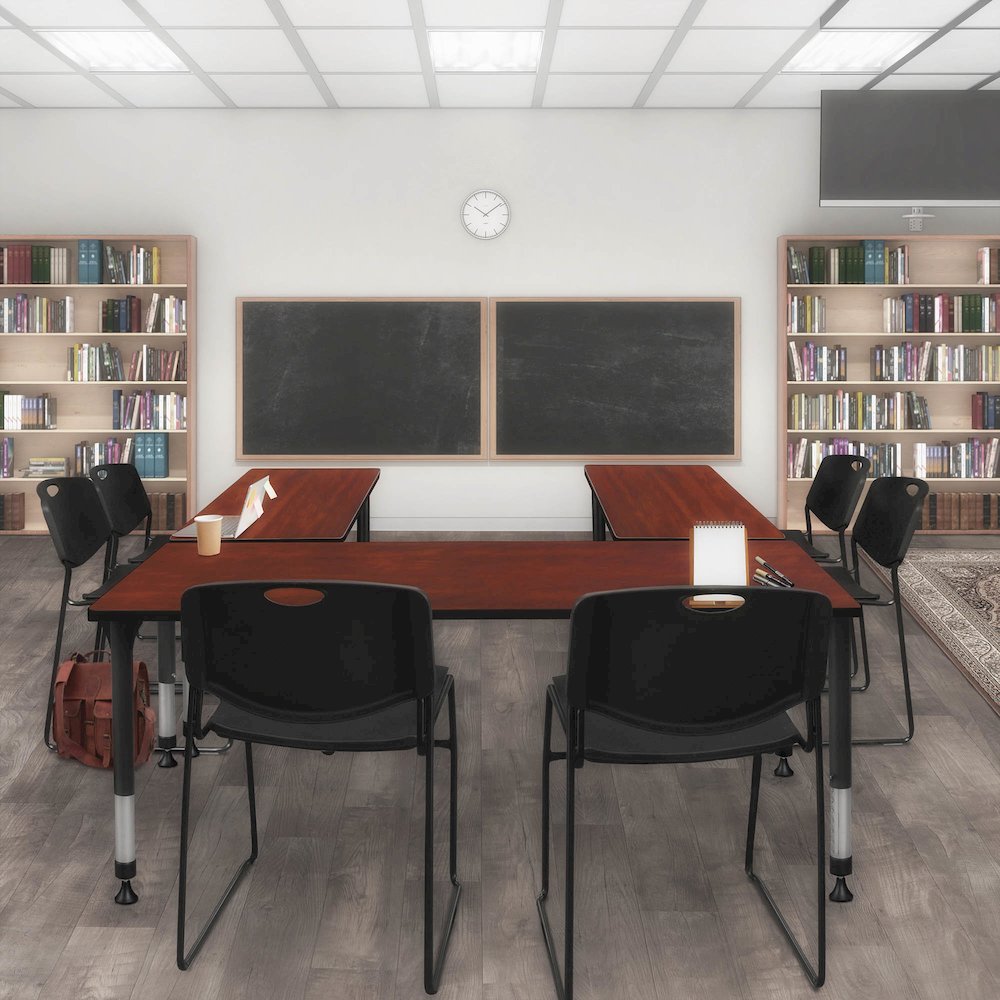 66 x 24 in. Adjustable Classroom Table- Cherry & 2 Zeng Stack Chairs- Black