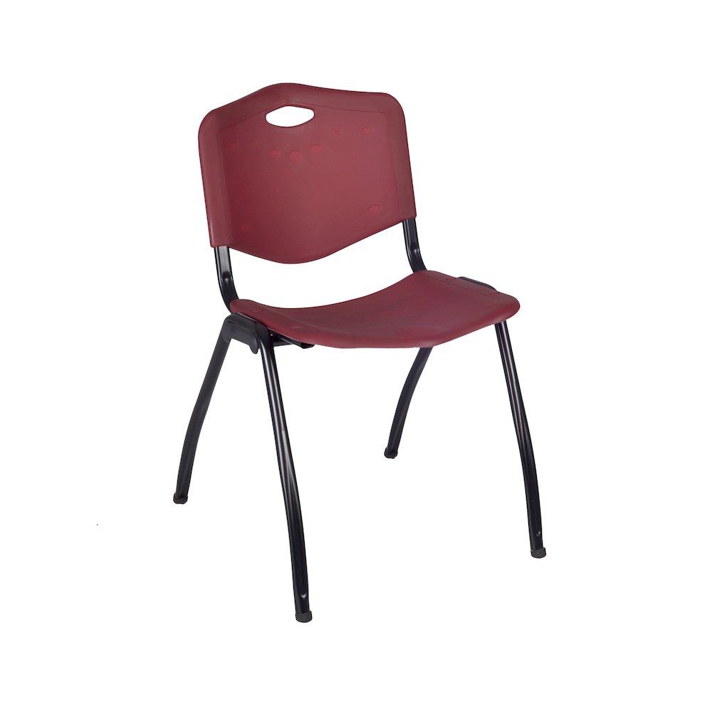 42 Square Breakroom Table- Mahogany Top, Black Base & 4 M Stack Chairs- Burgundy