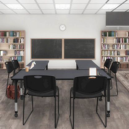 72 x 30 in. Mobile Adjustable Classroom Table- Grey & 2 Zeng Stack Chairs- Black