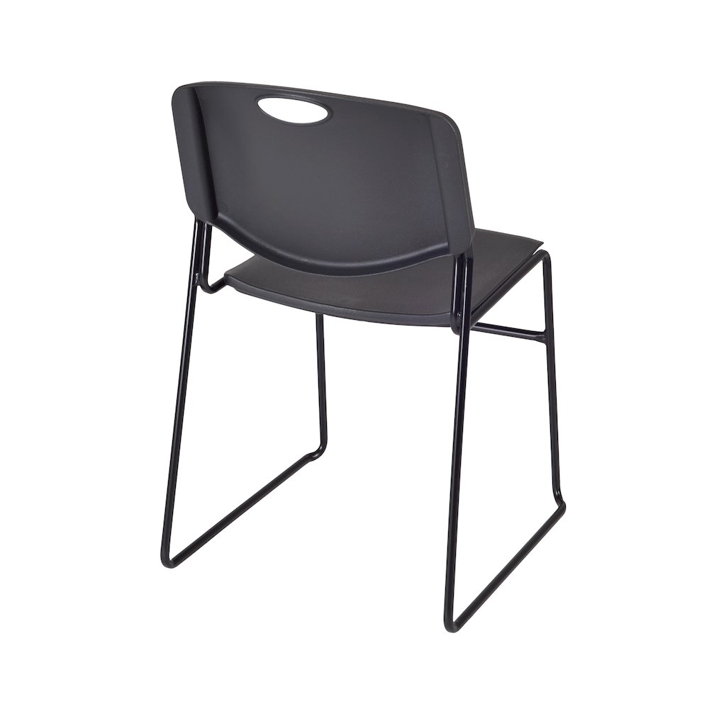 48 in Round Breakroom Table- Grey Top, Chrome Legs, 4 Zeng Stack Chairs- Black