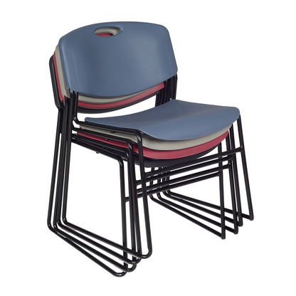 Kee 36" Square Breakroom Table- Grey/ Chrome & 4 Zeng Stack Chairs- Blue