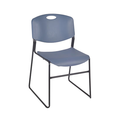 Kee 36" Square Breakroom Table- Grey/ Chrome & 4 Zeng Stack Chairs- Blue