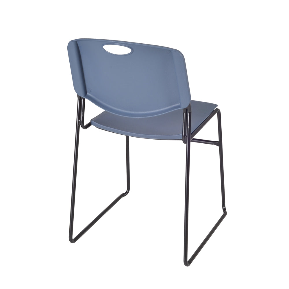 Kee 36" Square Breakroom Table- Grey/ Chrome & 4 Zeng Stack Chairs- Blue