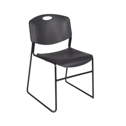 48 in. Square Adjustable Classroom Table- Grey & 4 Zeng Stack Chairs- Black