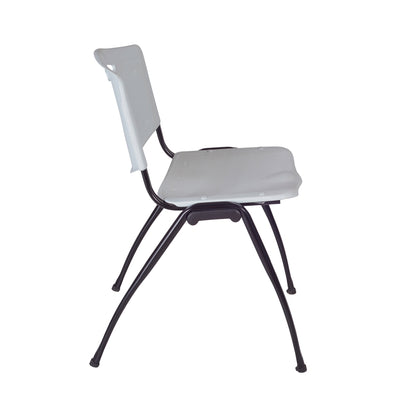Cain 48" Round Breakroom Table- Grey & 4 'M' Stack Chairs- Grey