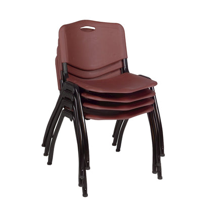 30 in Square Breakroom Table- Grey Top, Black Legs, 4 M Stack Chairs- Burgundy