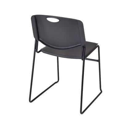 36 Round Breakroom Table- Mahogany Top, Chrome Base & 4 Zeng Stack Chairs- Black