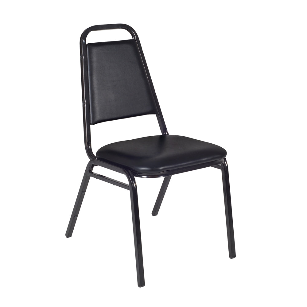 Kobe 48" Round Breakroom Table- Grey & 4 Restaurant Stack Chairs- Black