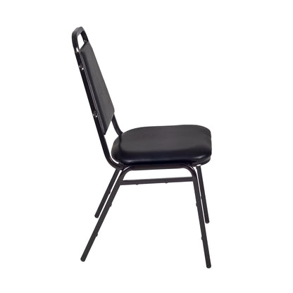 Kobe 48" Round Breakroom Table- Grey & 4 Restaurant Stack Chairs- Black