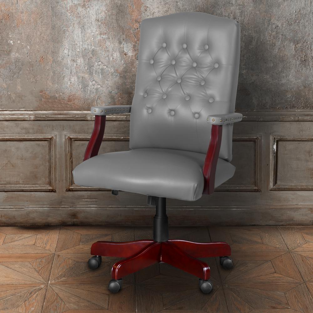 Regency Ivy League Clubhouse Dining or Meeting Swivel Chair- Grey/ Mahogany
