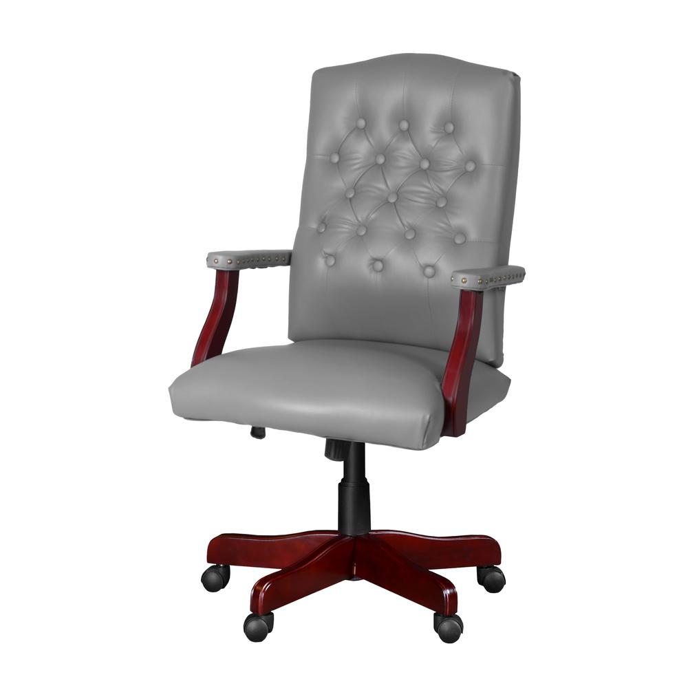 Regency Ivy League Clubhouse Dining or Meeting Swivel Chair- Grey/ Mahogany