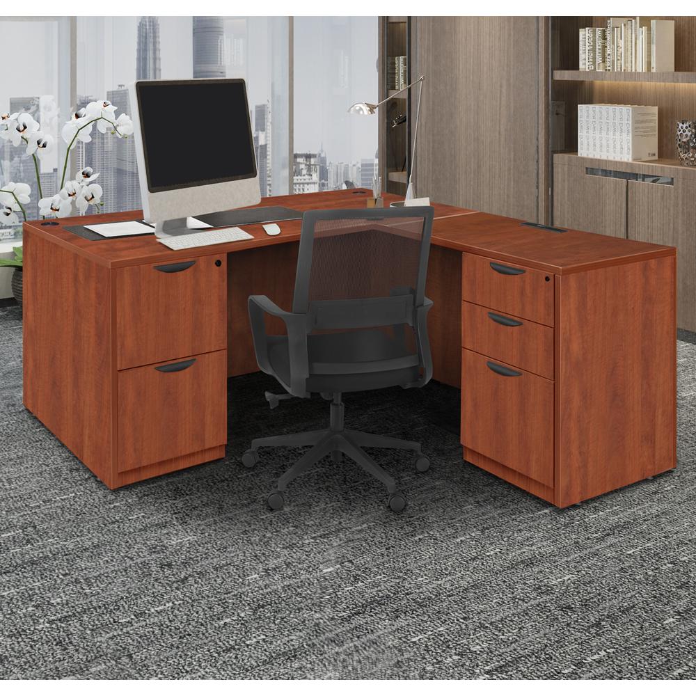 Legacy 60" Double Full Pedestal L-Desk with 35" Return- Cherry