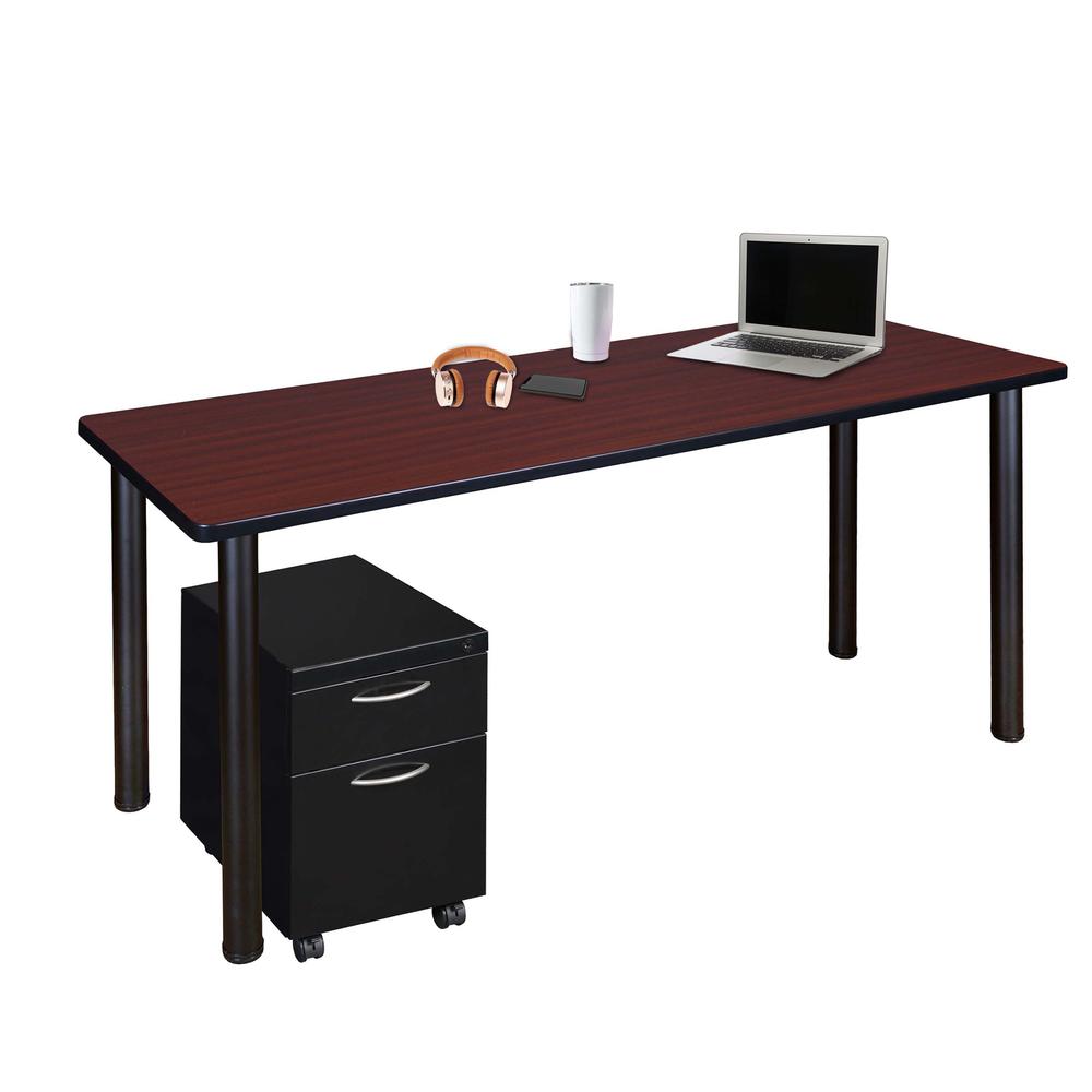 Regency Kee 66 x 24 in. Mobile Desk with Storage- Mahogany Top, Black Legs