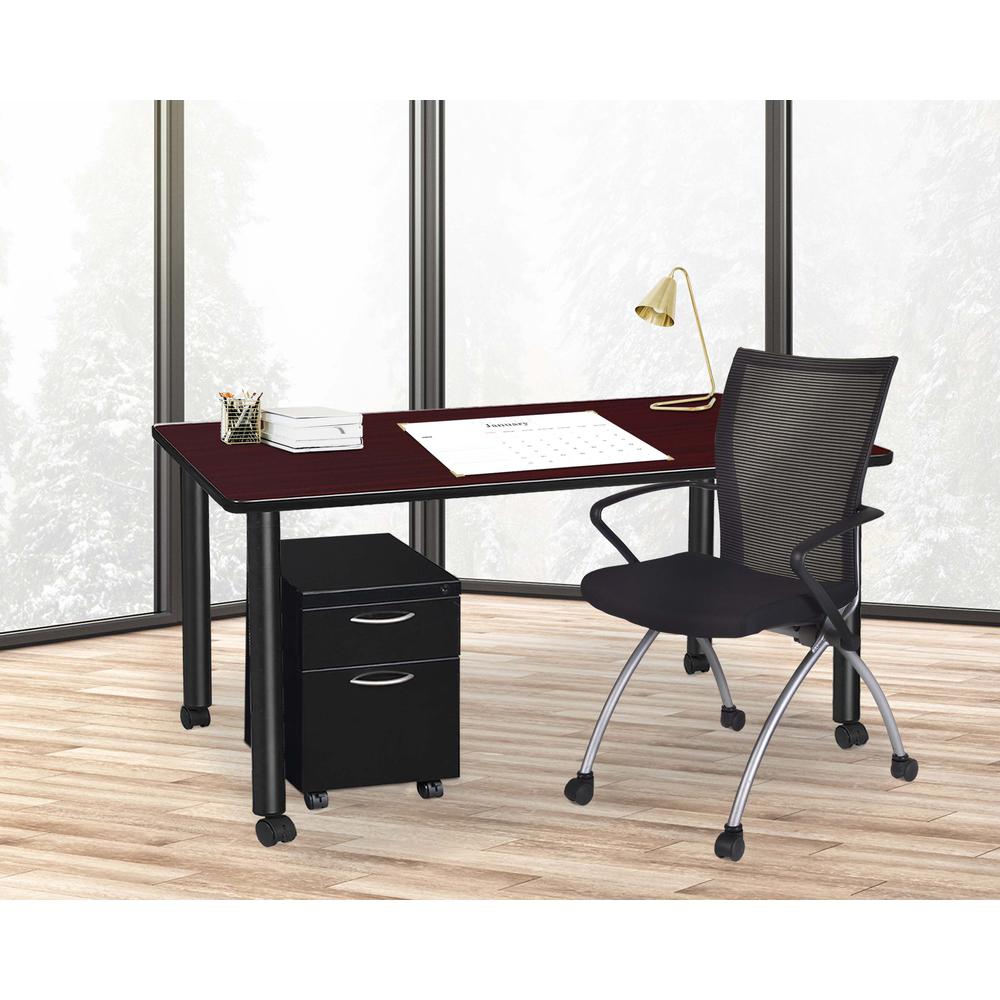 Regency Kee 66 x 24 in. Mobile Desk with Storage- Mahogany Top, Black Legs